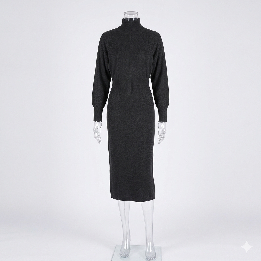 Theory Black Rib Knit Turtleneck Wool Blend Sweater Dress Size S